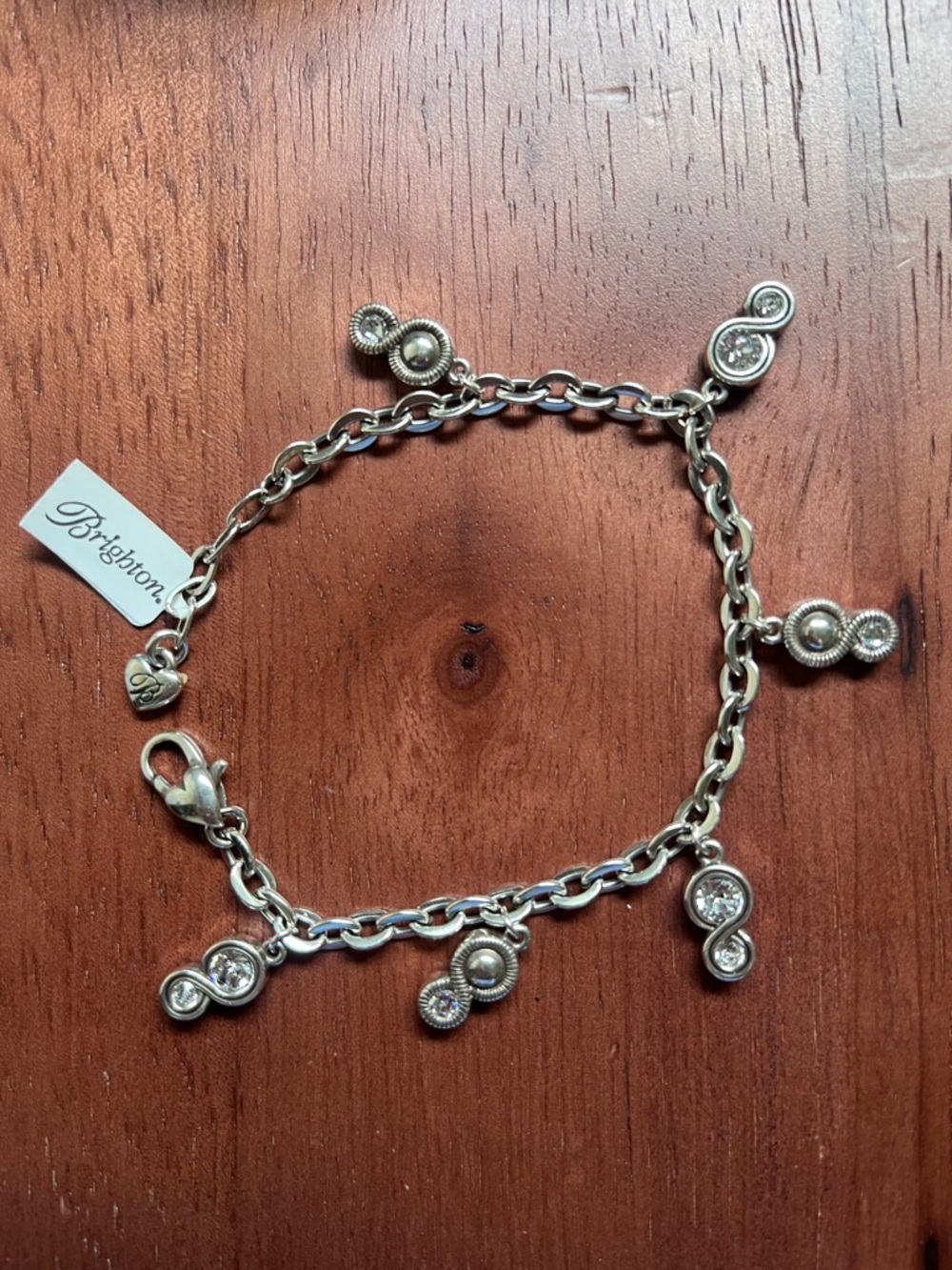 Brighton Silver-Tone Charm Bracelet with Blue Heart Pouch and  Gift Box
